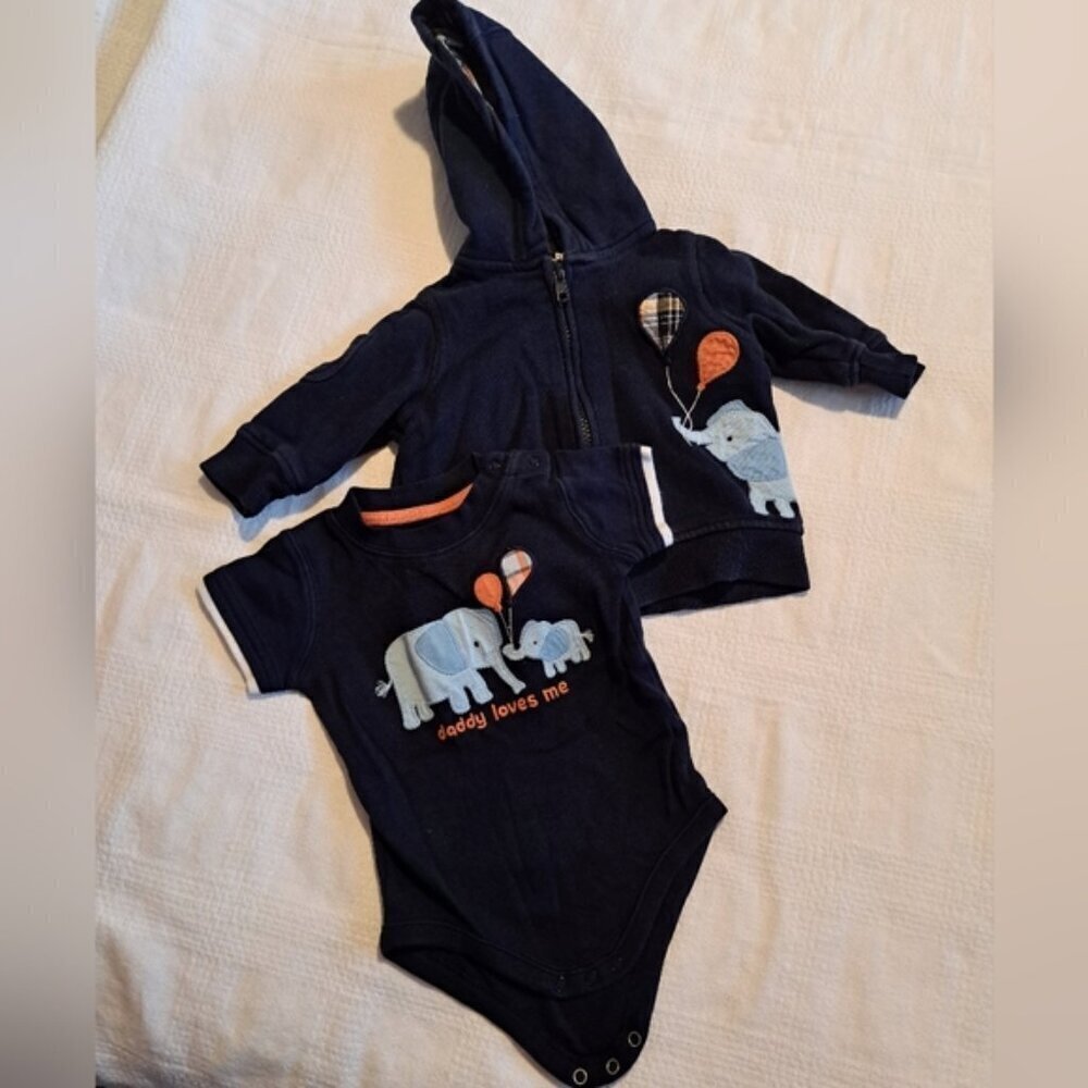 Gymboree boys size 3-6 months bodysuit EUC and matching hoodie VGUC